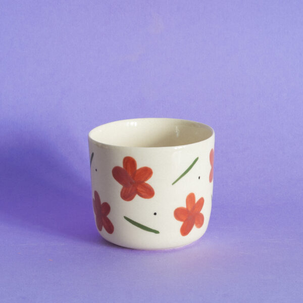 Hrnek s kytičkami - cihlově červený